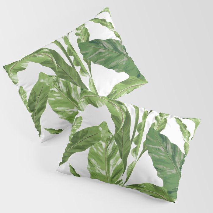 Tropical Leaves - White Pillow Sham