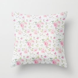 Elegant blush pink white vintage rose floral Throw Pillow