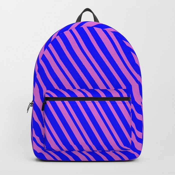Blue and Orchid Colored Pattern of Stripes Backpack