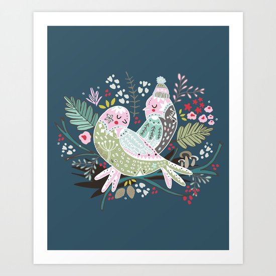 Holiday Birds Love Art Print