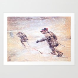 John Bauer Laplanders in snowstorm Art Print