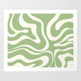 Modern Liquid Swirl Abstract Pattern in Light Sage Green and Cream Art Print