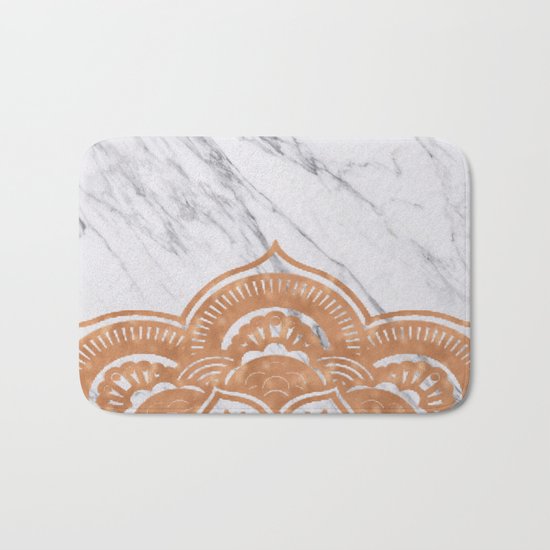 Copper mandala on marble Bath Mat
