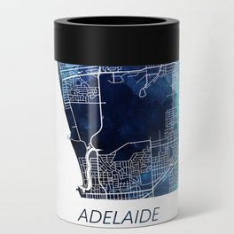 Adelaide Australia Map Navy Blue Turquoise Watercolor Can Cooler