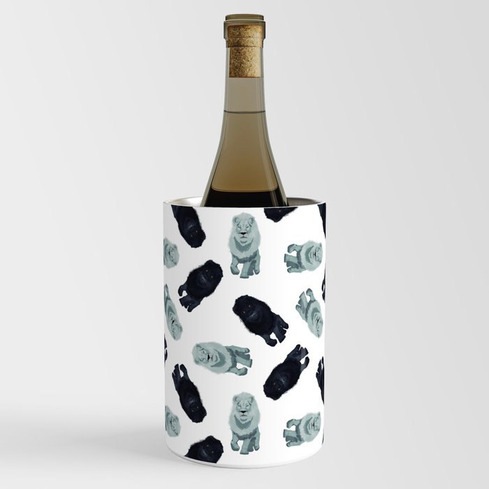 seamless pattern of black and white lions without floor with digital painting Wine Chiller