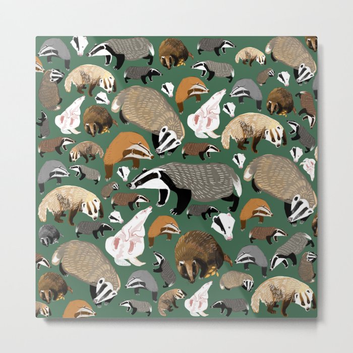 Eurasian badgers pattern Green Metal Print