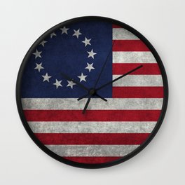 Betsy Ross flag, distressed grungy Wall Clock | Thirteen, Historic, Usa, Unitedstates, Painting, Ross, Point, Worn, American, Historical 