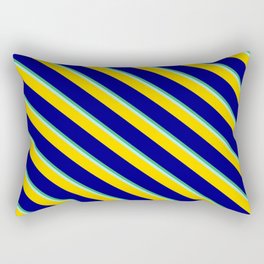 [ Thumbnail: Sea Green, Turquoise, Yellow & Blue Colored Stripes Pattern Rectangular Pillow ]