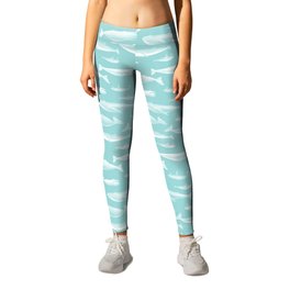 Whales Species Cetacea Mammals in White Pencil on Aqua Blue Leggings | Sperm, Krill, Graphicdesign, Cetacea, Orcawhale, Whales, Blubber, Digital, Belugawhale, Baleen 
