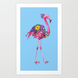 Fancy Felicity Flamingo (Blue) Art Print