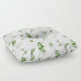 Green Silhouettes Of Vintage Nautical Pattern Floor Pillow