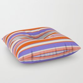 [ Thumbnail: Eye-catching Slate Blue, Grey, Beige, Salmon, and Red Colored Striped Pattern Floor Pillow ]