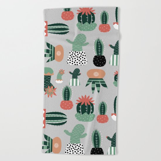 Succulents gray Beach Towel