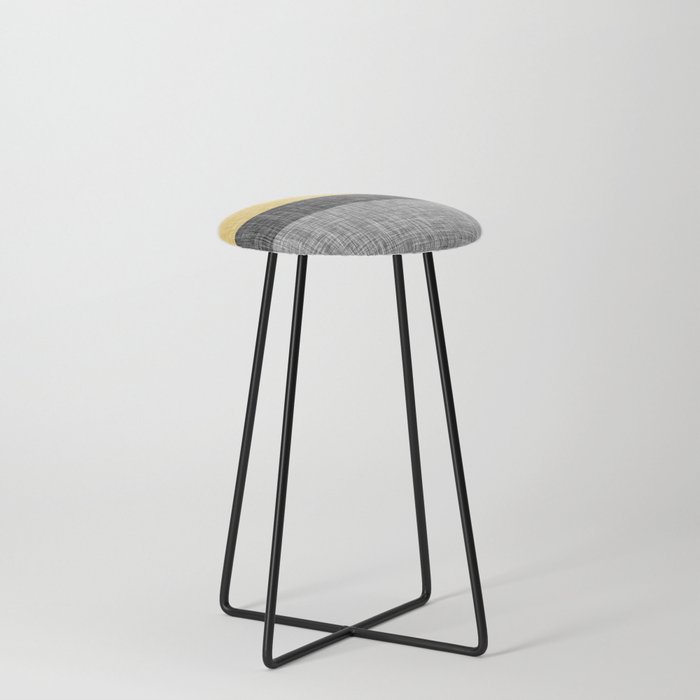 Yellow Grey and Black Section Stripe and Graphic Burlap Print Counter Stool