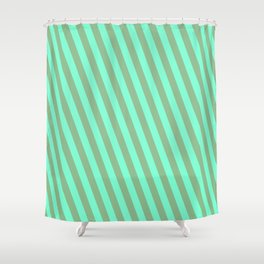 [ Thumbnail: Aquamarine & Dark Sea Green Colored Stripes Pattern Shower Curtain ]
