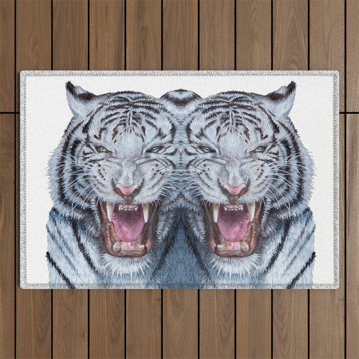 Double White tiger Outdoor Rug