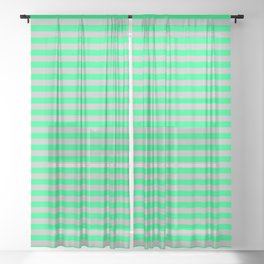 [ Thumbnail: Green & Grey Colored Stripes/Lines Pattern Sheer Curtain ]