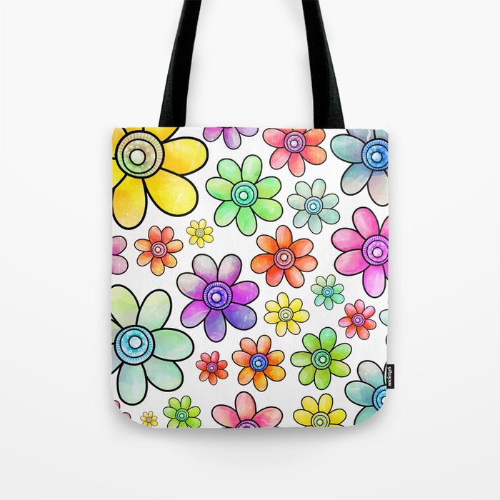 Doodle Daisy Flower Pattern 06 Tote Bag