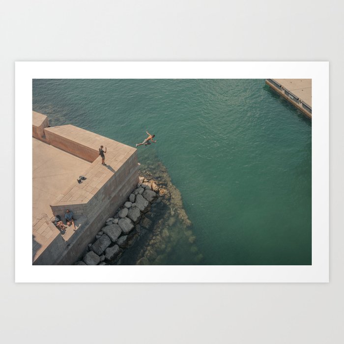 Jumping in the ocean -Blue water minimal french photography  Art Print