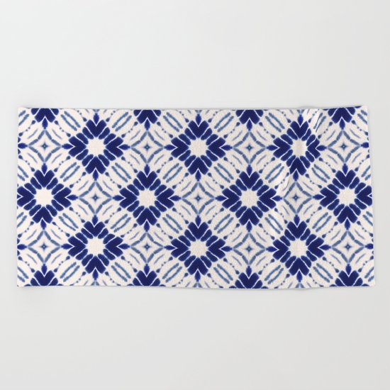 Watercolor Shibori Blue Beach Towel