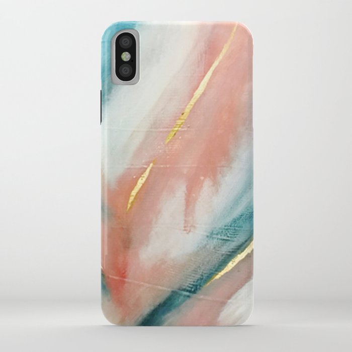 celestial [3]: a minimal abstract mixed-media piece in pink, blue, and gold by alyssa hamilton art iphone case