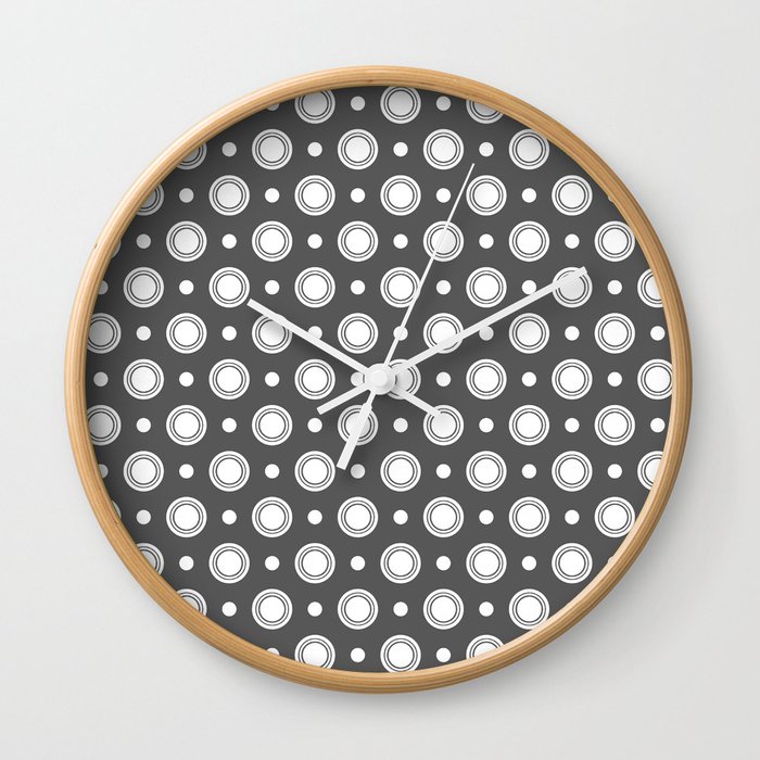 Elegant Dots Polka Dots Circles Gray Grey White Wall Clock