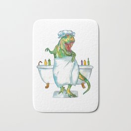 T-rex taking bath dinosaur painting Bath Mat