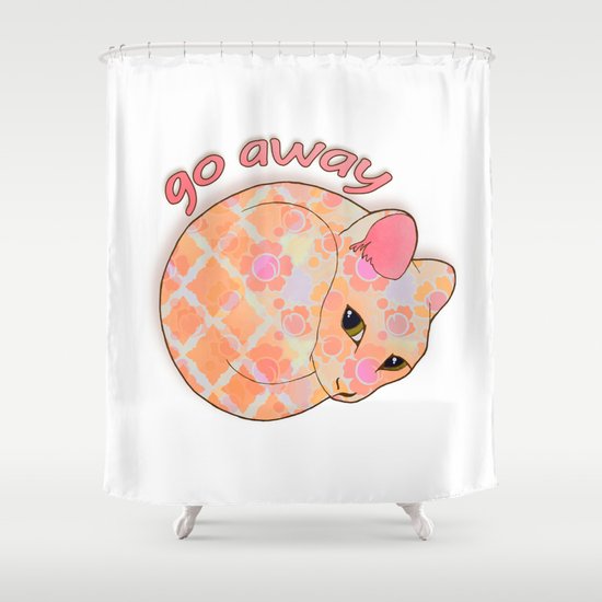 Go Away - Patterned Cat Illustration Shower Curtain