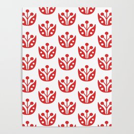 Mid Century Modern Abstract Flower Pattern 822 Red Poster