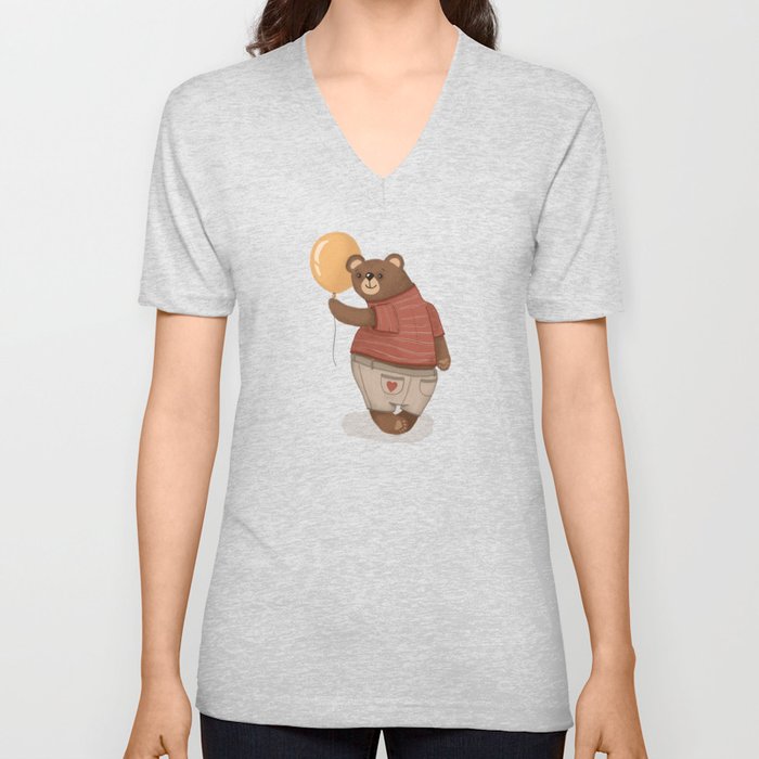 A cute, smiling bear with a yellow balloon V Neck T Shirt