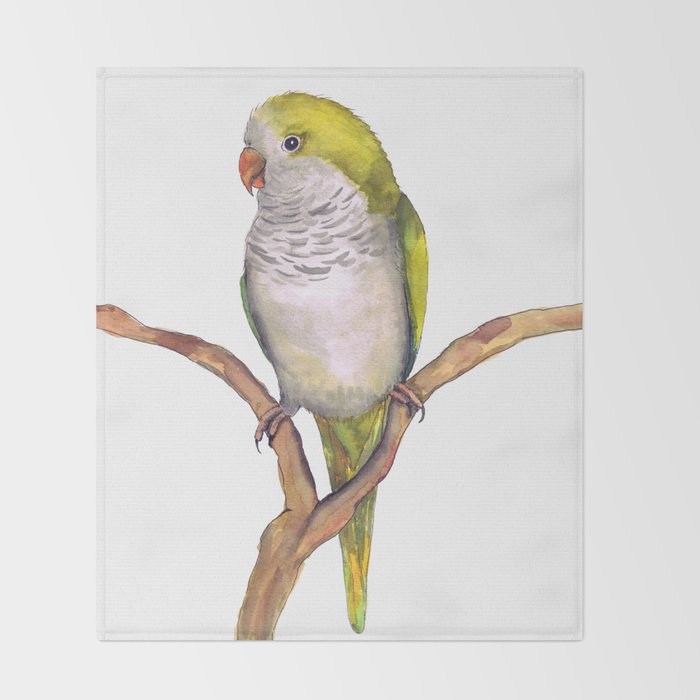 quaker parrot in watercolor throw blanket by wizzies society6