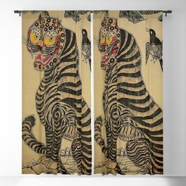 Striped Vintage Minhwa Tiger and Magpie Blackout Curtain