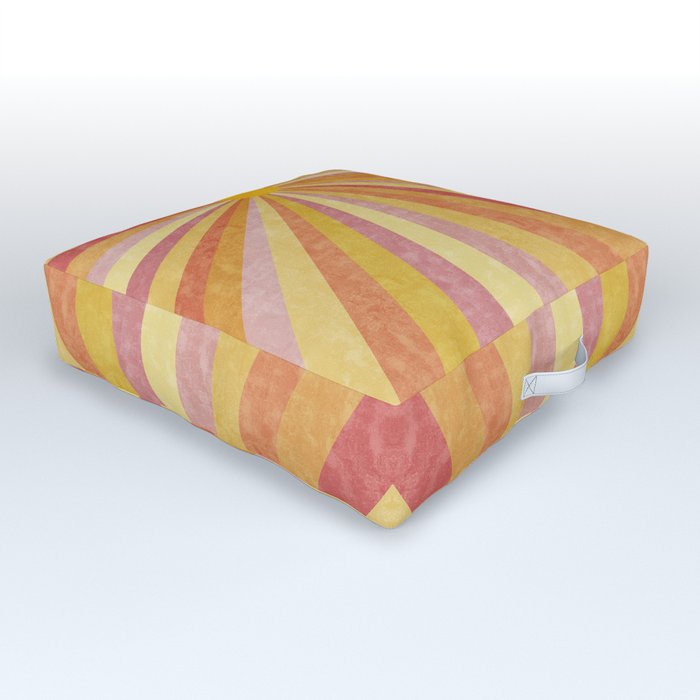 Shine On | Boho Sun Ray Design | Yellow and Pink Sunshine Illustration Outdoor Floor Cushion
