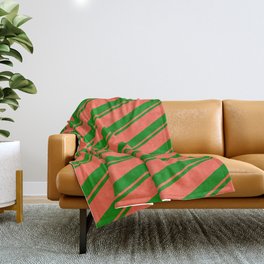 [ Thumbnail: Green & Red Colored Pattern of Stripes Throw Blanket ]