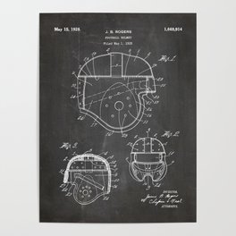 Football Helmet Patent - Football Art - Black Chalkboard Poster