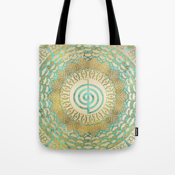 Pastel and Gold  Choku Rei Symbol in Mandala Tote Bag