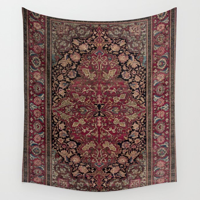 Antique Persian Isfahan Plum Burgundy Spice Carpet Wall Tapestry
