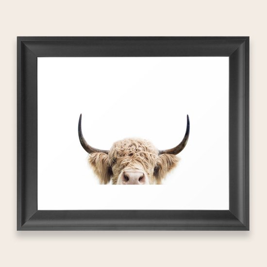 Peeking Highland Cow Framed Art Print by Sisi And Seb Society6