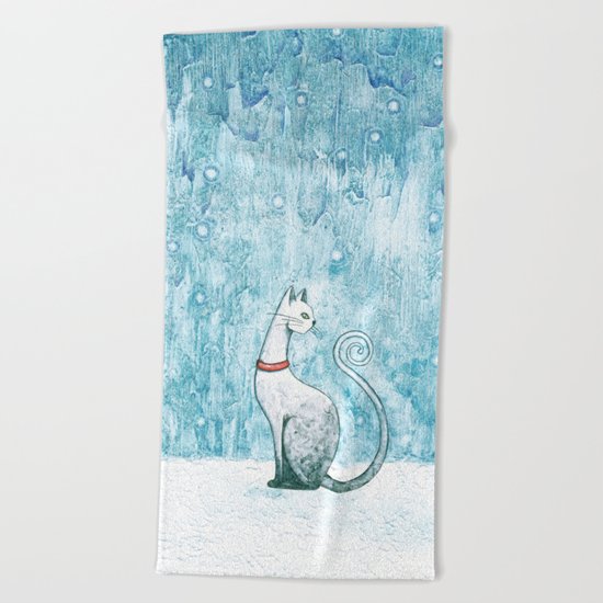 Winter Cat Beach Towel