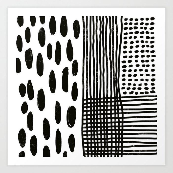 Play minimalist abstract dots dashes and lines painterly mark making art print Art Print