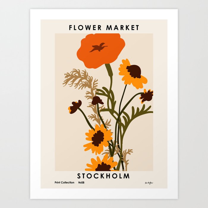 Flower Market, Stockholm, Pastel retro style Art Print