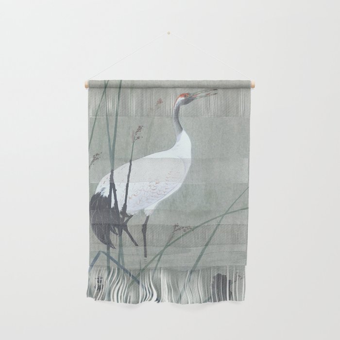 Crane Standing in the Swamp Water - Vintage Japanese Woodblock Print Art Wall Hanging