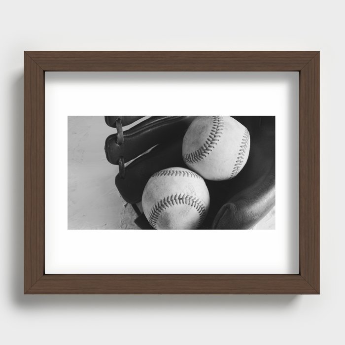 Old baseball equipment in black and white Recessed Framed Print