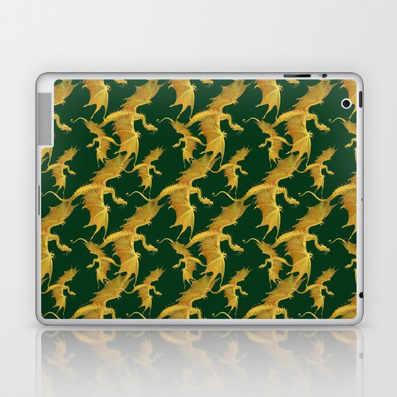 golden dragons on a green background Laptop & iPad Skin