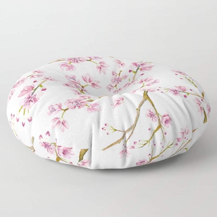 Spring Flowers - Pink Cherry Blossom Pattern Floor Pillow