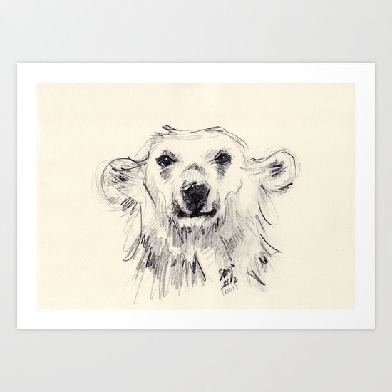 Polar Bear Smiling Black and White Art Print