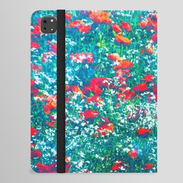 bright red and blue green field of wildflowers vintage photo effect iPad Folio Case