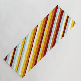 [ Thumbnail: Vibrant Powder Blue, White, Yellow, Chocolate, and Maroon Colored Lines Pattern Yoga Mat ]