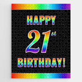 [ Thumbnail: Fun, Colorful, Rainbow Spectrum “HAPPY 21st BIRTHDAY!” Jigsaw Puzzle ]
