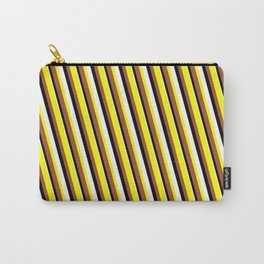 [ Thumbnail: Yellow, Sienna, Black, and White Colored Lined/Striped Pattern Carry-All Pouch ]